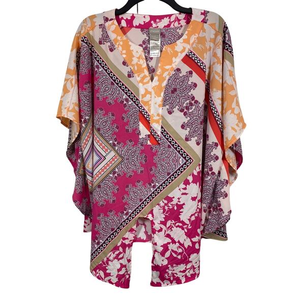 Chico's Floral Paisley Tie Front Boho Blouse Size 3 US 16/18 - Picture 6 of 7